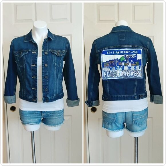 Gap embellished Icon Hotel de Cannes dark denim jacket sz S - Picture 1 of 11